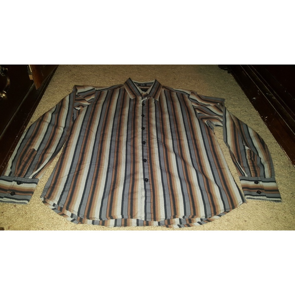 BKE Slim‎ Fit MEN'S Striped Long Sleeve Button Down Shirt Sz Large Black Gray
